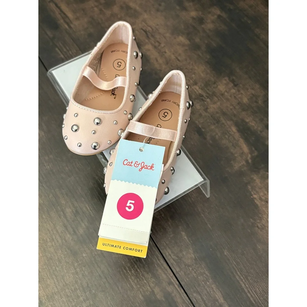 Cat & Jack Heather Stud Ballet Flats‎ Blush Toddler Size 5 New With Tags